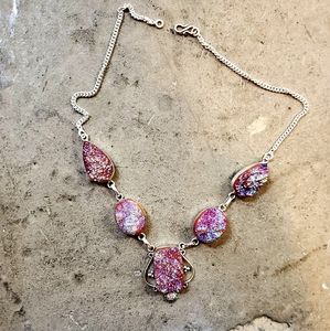 New Titanium Drusy Druzy 925 Silver Necklace.